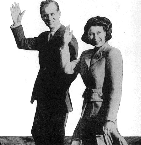 Prince Phllip and Queen Elizabeth waving True Romance 1953