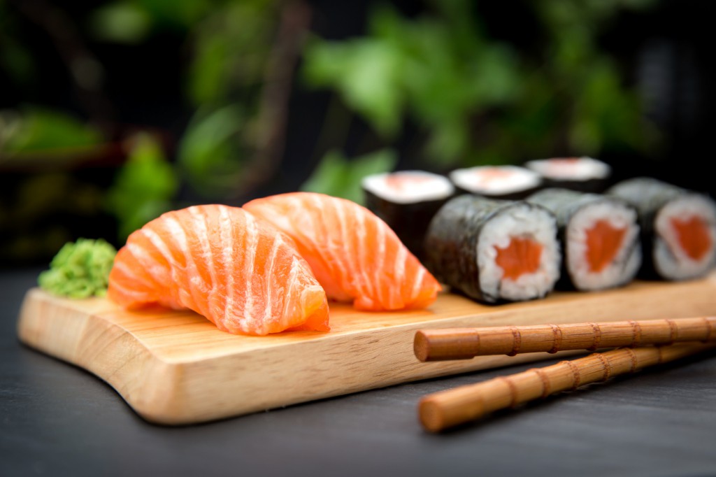 Sushi Nigiri with fresh salmon and Maki roll