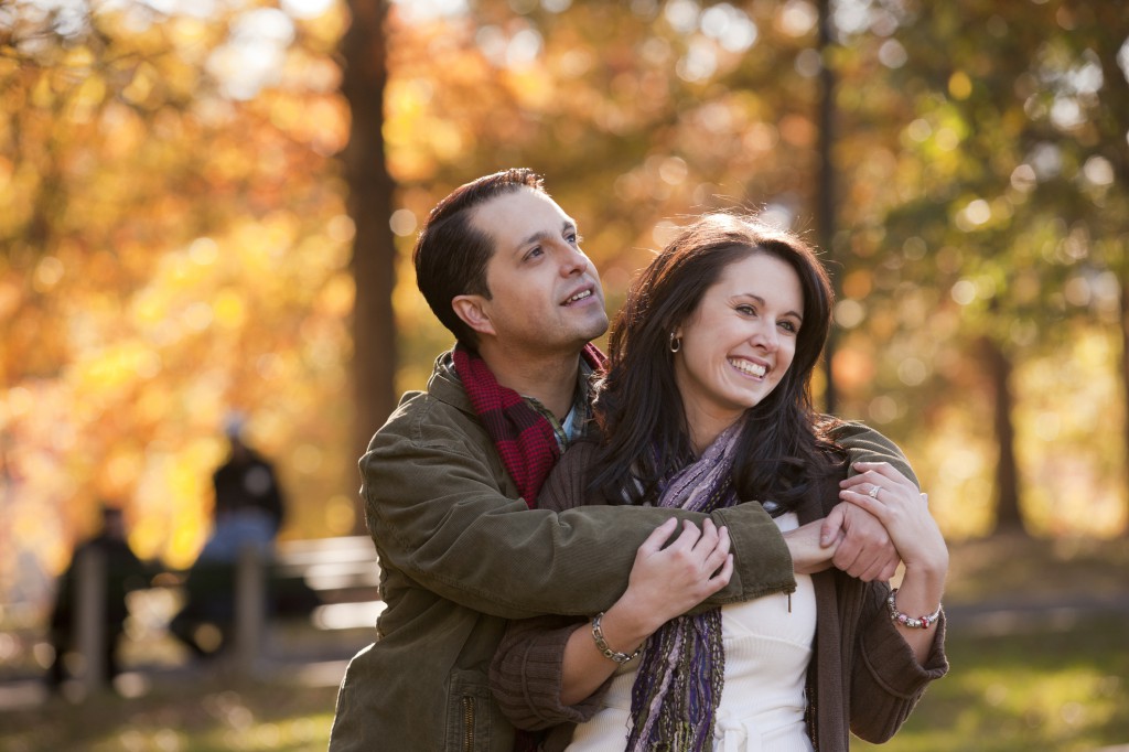 Romantic Hispanic couple in a park